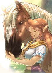 Rule 34 | 1girl, closed eyes, epona (legend of zelda), highres, horse, long hair, malon, nintendo, open mouth, pointy ears, red hair, takapon-o-ji, the legend of zelda, the legend of zelda: ocarina of time
