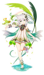 Rule 34 | 1girl, absurdres, bloomers, bracelet, cape, child, cross-shaped pupils, detached sleeves, dress, fcc (fengcheche), fungi (genshin impact), genshin impact, gradient hair, green cape, green eyes, green hair, green sleeves, hair ornament, highres, jewelry, leaf hair ornament, long hair, multicolored hair, nahida (genshin impact), open mouth, pointy ears, side ponytail, smile, solo, symbol-shaped pupils, toeless footwear, underwear, white bloomers, white dress, white footwear, white hair
