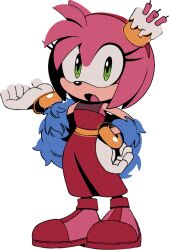 Rule 34 | 1girl, amy rose, animal ears, animal nose, bare shoulders, bob cut, body fur, cake, candle, digimin, dress, ear covers, feather boa, female focus, flat chest, food, food on head, full body, furry, furry female, gloves, green eyes, hairband, hand on own hip, hand up, long dress, looking at viewer, non-web source, object on head, official art, open mouth, pink fur, pink hair, red dress, red footwear, red hairband, sash, shoes, short hair, sidelocks, sideways mouth, simple background, single ear cover, sleeveless, sleeveless dress, solo, sonic (series), standing, the murder of sonic the hedgehog, transparent background, white gloves