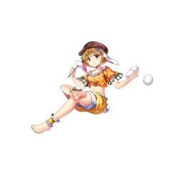 Rule 34 | 1girl, animal ears, barefoot, blonde hair, brown hat, cabbie hat, closed mouth, collarbone, dango, food, full body, game cg, hat, highres, holding, holding food, looking at viewer, navel, orange shirt, rabbit ears, rabbit girl, rabbit tail, red eyes, ringo (touhou), rotte (1109), shirt, short hair, short sleeves, shorts, simple background, solo, tail, third-party source, touhou, touhou lostword, wagashi, white background, yellow shorts