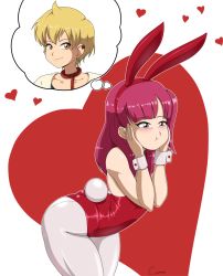Rule 34 | ali-baba, animal ears, ass, blonde hair, blush, fake animal ears, flustered, hands on own face, happy, heart, hetero, magi the labyrinth of magic, morgiana, playboy bunny, rabbit ears, rabbit tail, smile, thought bubble