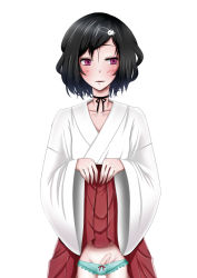 Rule 34 | 1boy, androgynous, bad id, blush, clothes lift, collarbone, crossdressing, gender request, japanese clothes, kimono, male focus, otouto (caster5), panties, penis, short hair, simple background, skirt, skirt lift, solo, steins;gate, trap, underwear, urushibara ruka