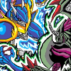 Rule 34 | arkadimon ultimate, armor, claws, digimon, looking at another, red eyes, tentacles, ulforcev-dramon, wings