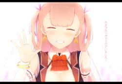 Rule 34 | 1girl, bracelet, close-up, crying, cuon (kuon), earrings, facing viewer, highres, himeno airi, iriam, jewelry, letterboxed, long hair, mole, mole under eye, nail polish, original, pink hair, smile, solo, two side up, upper body, virtual youtuber