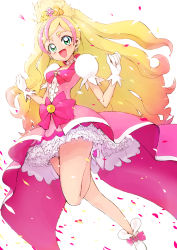 Rule 34 | 1girl, :d, blonde hair, bow, choker, cure flora, gloves, go! princess precure, green eyes, haruno haruka, highres, looking at viewer, magical girl, multicolored hair, open mouth, pink hair, precure, smile, solo, tsunemi aosa, two-tone hair, waist bow, white background, white gloves