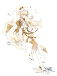 Rule 34 | 1girl, argyle clothes, argyle footwear, blonde hair, blouse, boots, food, food fantasy, full body, highres, ice cream, ice cream cone, looking at viewer, official art, pale skin, second-party source, shirt, soft serve cone (food fantasy), solo, star (symbol), thigh boots, thighhighs, transparent background, white shirt, yellow eyes
