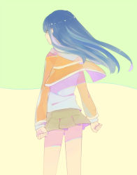 Rule 34 | 00s, 1girl, blue hair, floating hair, from behind, kuga natsuki, long hair, long sleeves, miniskirt, my-hime, simple background, skirt, solo, sou (tuhut), wind