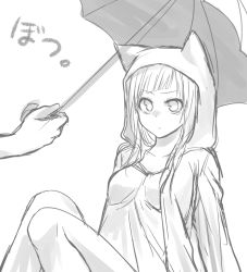 Rule 34 | 1girl, greyscale, hatsune miku, hood, hoodie, monochrome, nyakelap, simple background, umbrella, vocaloid, white background