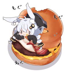Rule 34 | 1girl, :t, animal ear fluff, animal ears, bacon, black jacket, braid, burger, chibi, closed mouth, commentary, dress, eating, egg, food, food on face, grey dress, hair between eyes, hair ornament, highres, jacket, kemonomimi mode, kizuna akari, long hair, long sleeves, milkpanda, mini person, minigirl, open clothes, open jacket, orange legwear, pantyhose, puffy long sleeves, puffy sleeves, rabbit ears, silver hair, sleeves past wrists, solo, star (symbol), striped clothes, striped legwear, striped pantyhose, sweat, translated, twin braids, twintails, vertical-striped clothes, vertical-striped legwear, vertical-striped pantyhose, very long hair, voiceroid, wavy mouth, white background, | |