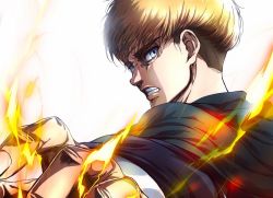 Rule 34 | 1boy, armin arlert, backlighting, blonde hair, blue eyes, clenched teeth, daisx (dais0115), electricity, foreshortening, looking at viewer, male focus, official style, perspective, sad, shingeki no kyojin, short hair, solo, spoilers, teeth, thick eyebrows, undercut, upper body
