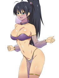 Rule 34 | 1girl, :d, alternate costume, arabian clothes, arched back, armlet, ass, bare legs, bare shoulders, black hair, blue eyes, bracelet, breasts, choker, cleavage, collarbone, detached sleeves, earrings, fang, female focus, ganaha hibiki, hair between eyes, half mask, harem outfit, highres, hoop earrings, idolmaster, idolmaster (classic), jewelry, kagemusha, large breasts, legs, long hair, mask, midriff, mouth veil, navel, neck, open mouth, pelvic curtain, ponytail, purple choker, purple detached sleeves, see-through, simple background, smile, solo, standing, strapless, thighlet, veil, very long hair, white background