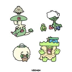 Rule 34 | animated, artist name, audible music, breloom, budew, closed mouth, colored skin, commentary request, cottonee, creatures (company), curled horns, dark skin, evolutionary line, game freak, gen 3 pokemon, gen 4 pokemon, gen 5 pokemon, green skin, horns, jumping, leaf, lotad, ludicolo, nintendo, no humans, pokemon, pokemon (creature), roserade, shroomish, simple background, sitting, sound, tagme, usgmen, video, whimsicott, white background