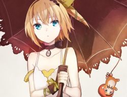 Rule 34 | 10s, 1girl, bare shoulders, black neckwear, blonde hair, blue eyes, buzz (moi), choker, collarbone, edna (tales), gloves, normin (tales), single glove, solo, tales of (series), tales of zestiria, umbrella