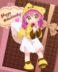 Rule 34 | 1girl, :p, blush, brown eyes, dress, fox hat, fox tail, gift, happy valentine, highres, long hair, nipeira, original, paw shoes, purple hair, shoes, solo, tail, tongue, tongue out, valentine, yuzuwa-chan