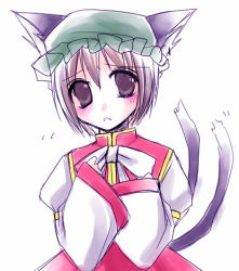 Rule 34 | 1girl, animal ears, asahina, cat ears, cat girl, chen, female focus, hat, lowres, simple background, solo, touhou, white background