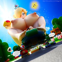 Rule 34 | 1girl, 3boys, 3d, absurdres, blonde hair, blue eyes, breast expansion, breasts, breasts on lap, crown, earrings, giant, giantess, gigantic breasts, hair over one eye, highres, jewelry, long hair, mario (series), mario kart, multiple boys, nintendo, nipples, nude, piranha plant, rosalina, shy guy, size difference, star (symbol), star earrings, super mario galaxy, super smash bros., telehypnotic, toad (mario), yoshi