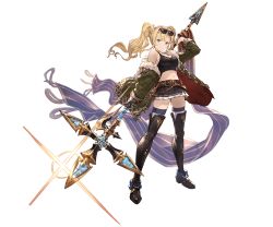 Rule 34 | 10s, 1girl, bare shoulders, belt, blonde hair, blue eyes, breasts, detached sleeves, eyewear on head, full body, granblue fantasy, holding, holding weapon, long hair, looking at viewer, medium breasts, midriff, minaba hideo, navel, official art, pleated skirt, polearm, skirt, smile, solo, spear, sunglasses, sunglasses on head, tank top, thighhighs, transparent background, twintails, weapon, zeta (dark) (granblue fantasy), zeta (granblue fantasy), zettai ryouiki