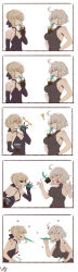 Rule 34 | 2girls, 5koma, ?, absurdres, ahoge, anger vein, artoria pendragon (all), artoria pendragon (fate), bad id, bad pixiv id, bare shoulders, black gloves, blush, braid, breast envy, breasts, bubble tea, bubble tea challenge, club3, comic, cup, disposable cup, dress, drinking, drinking straw, elbow gloves, fate/grand order, fate (series), french braid, gloves, hair bun, halterneck, highres, jeanne d&#039;arc (fate), jeanne d&#039;arc alter (avenger) (fate), jeanne d&#039;arc alter (fate), large breasts, light brown hair, mouth hold, multiple girls, object on breast, open mouth, saber alter, silent comic, silver hair, single hair bun, sleeveless, sleeveless dress, small breasts, smug, white background, yellow eyes