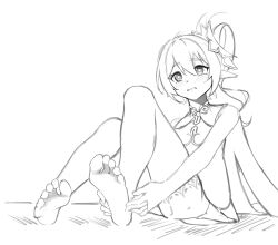 Rule 34 | 1girl, absurdres, barefoot, blush, feet, genshin impact, highres, long hair, looking at viewer, miskyz-, monochrome, nahida (genshin impact), parted lips, pointy ears, soles, toes