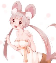 Rule 34 | 10s, 1girl, :d, animal ear fluff, animal ears, bad id, bad pixiv id, bare shoulders, blade &amp; soul, blush, breasts, cleavage, long hair, low twintails, lyn (blade &amp; soul), open mouth, red eyes, rima (rimarip), silver hair, smile, solo, tail, twintails