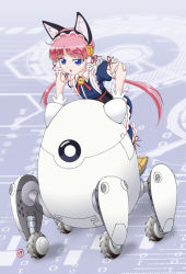 Rule 34 | 10s, 1girl, android, animal ears, cat ears, clarion, commentary request, cyborg, doll joints, gertsecomma, itochan, joints, koukaku no pandora, mecha, pink hair, riding, robot, solo