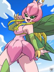 Rule 34 | 1girl, deathzerareal, digimon, fairy, flying, highres, lilimon, looking at viewer, monster girl, plant, plant girl, solo
