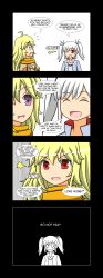 Rule 34 | 4koma, blonde hair, comic, english text, highres, long hair, lunarisaileron, purple eyes, red eyes, rwby, surprised, tears, twintails, weiss schnee, white hair, yang xiao long