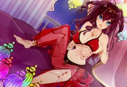 Rule 34 | 10s, 1girl, anklet, arabian clothes, barefoot, blue eyes, bracelet, grabbing another&#039;s breast, breasts, brown hair, cleavage, curly hair, dutch angle, earrings, grabbing, harem outfit, ichinose shiki, idolmaster, idolmaster cinderella girls, jewelry, large breasts, long hair, looking at viewer, midriff, navel, necklace, obybuss, open mouth, see-through, side slit, smile, solo, tiara, two side up
