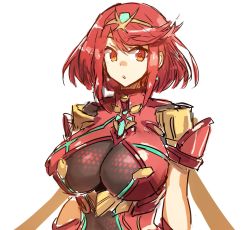 Rule 34 | 1girl, blush, breasts, hair ornament, highres, jewelry, large breasts, looking at viewer, melon22, nintendo, pyra (xenoblade), red eyes, red hair, short hair, simple background, solo, tiara, white background, xenoblade chronicles (series), xenoblade chronicles 2, xenoblade chronicles (series), xenoblade chronicles 2