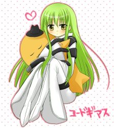 Rule 34 | 00s, 1girl, boots, c.c., cheese-kun, code geass, legs, pizza hut, sitting, solo, thigh boots, thighhighs