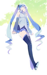 Rule 34 | 1girl, aqua eyes, aqua hair, bad id, bad pixiv id, boots, detached sleeves, from below, hatsune miku, long hair, necktie, sketch, skirt, solo, thigh boots, thighhighs, twintails, ume (plumblossom), very long hair, vocaloid, walking, zettai ryouiki