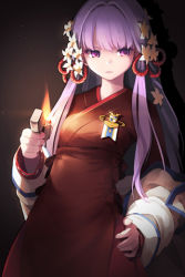 Rule 34 | 1girl, badge, expressionless, fire, flower, hair flower, hair ornament, hand on own hip, hip focus, holding, len (a-7), lighter, long hair, lowres, pink hair, pintail (sword girls), pinteil, red eyes, solo, sword girls, twintails
