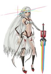 Rule 34 | 1girl, altera (fate), bare shoulders, bodypaint, collarbone, dark-skinned female, dark skin, fate/grand order, fate (series), full body, holding, holding sword, holding weapon, huke, long hair, narrow waist, navel, official art, photon ray (fate), pink eyes, red footwear, saber (fate/grand order), shoes, solo, sword, transparent background, very long hair, weapon, white hair