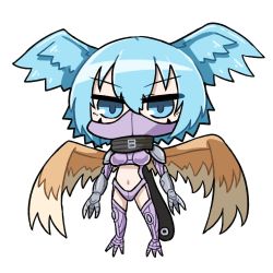 Rule 34 | 00s, 1girl, aqua eyes, aqua hair, artist request, breasts, chibi, claws, digimon, elbow gloves, eyelashes, feathers, female focus, gauntlets, gloves, harpy, head wings, high collar, highleg, highleg panties, large breasts, mask, midriff, monster girl, navel, panties, revealing clothes, shiny skin, shutumon, thighhighs, underwear, wide hips, wings