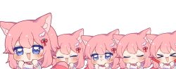 Rule 34 | 0725akaba, 1girl, alicia cotton, animal ear fluff, animal ears, blue eyes, cat girl, chibi, closed eyes, closed mouth, crying, fang, hair between eyes, hair ornament, highres, indie virtual youtuber, light stick, open mouth, pink hair, short hair, short ponytail, virtual youtuber, white background