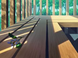 Rule 34 | absurdres, bush, day, fence, flower, forest, highres, leaf, nature, no humans, original, plank, plant, scenery, shadow, still life, sunlight, wooden fence, wooden floor, yu02257951