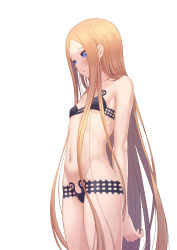 Rule 34 | 1girl, abigail williams (fate), abigail williams (swimsuit foreigner) (fate), abigail williams (swimsuit foreigner) (first ascension) (fate), absurdres, bare shoulders, bikini, black bikini, blonde hair, blue eyes, blush, breasts, collarbone, fate/grand order, fate (series), forehead, highres, kido airaku, long hair, navel, open mouth, parted bangs, simple background, small breasts, solo, standing, swimsuit, thighs, very long hair, white background