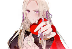 Rule 34 | 1girl, blush, box, box of chocolates, candy, cape, chocolate, ascot, edelgard von hresvelg, fire emblem, fire emblem: three houses, food, garreg mach monastery uniform, gift, gift box, happy valentine, heart, heart-shaped box, highres, holding, holding gift, incoming gift, long hair, looking at viewer, nintendo, purple eyes, red cape, ribbon, solo, valentine, vo1ez