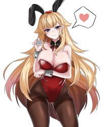 Rule 34 | 1girl, absurdres, blonde hair, blue eyes, breasts, counter:side, heart, highres, large breasts, leotard, playboy bunny, royalmonkey, solo, white background