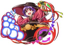 Rule 34 | 1girl, bowl, danmaku, fun bo, japanese clothes, kimono, long sleeves, looking at viewer, mallet, needle, obi, open mouth, outstretched arms, purple hair, red eyes, sash, short hair, simple background, smile, solo, sukuna shinmyoumaru, touhou, white background, wide sleeves