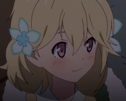 Rule 34 | 10s, :3, animated, animated gif, blonde hair, blush, brown eyes, flower, hair flower, hair ornament, lowres, misono chiaya, smile, the rolling girls