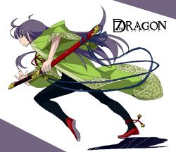 Rule 34 | 1girl, 7th dragon, 7th dragon (series), amami amayu, anklet, japanese clothes, jewelry, katana, long hair, purple hair, ran (7th dragon), samurai (7th dragon), simple background, solo, sword, weapon