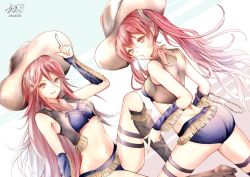 Rule 34 | 2girls, ass, atoatto, boots, chewing, chewing gum, cordelia (fire emblem), cow girl, cowboy boots, cowboy hat, fire emblem, fire emblem awakening, hat, long hair, looking at viewer, midriff, mother and daughter, multiple girls, navel, nintendo, red eyes, red hair, severa (fire emblem), short shorts, shorts, smile, thighs, twintails