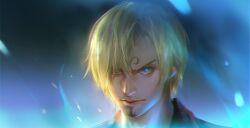 Rule 34 | 1boy, blonde hair, blue eyes, closed mouth, cloudy.zy, commentary, curly eyebrows, facial hair, goatee, hair over one eye, highres, male focus, one eye covered, one piece, sanji (one piece), short hair, solo, symbol-only commentary