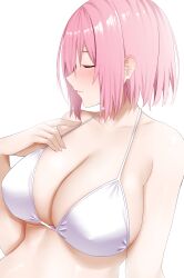 Rule 34 | 1girl, absurdres, arind yudha, bikini, blush, breasts, cleavage, closed eyes, collarbone, fate/grand order, fate (series), highres, large breasts, light smile, mash kyrielight, pink hair, short hair, solo, swimsuit, upper body, white bikini