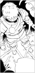 Rule 34 | 1boy, armor, blank speech bubble, boots, bound, commentary, dungeon meshi, greyscale, highres, imminent rape, laios touden, male focus, monochrome, open mouth, pants, pauldrons, plant, quietgom, restrained, short hair, shoulder armor, speech bubble, standing, sweat, tentacles, thought bubble, tied up (nonsexual), unfinished, very short hair, vines