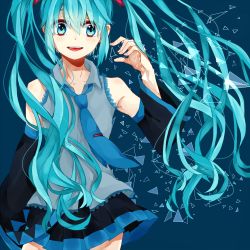 Rule 34 | 1girl, aqua eyes, aqua hair, bad id, bad pixiv id, detached sleeves, eringi, hatsune miku, long hair, necktie, open mouth, simple background, skirt, solo, triangle, twintails, vocaloid