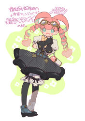 Rule 34 | 1girl, :d, ace attorney, black dress, black gloves, bloomers, blue eyes, blush, bow, bow-shaped hair, bubble skirt, collar, commentary request, dress, drill hair, frilled collar, frilled gloves, frills, full body, gloves, goggles, goggles on head, hair rings, highres, iris wilson, long hair, looking at viewer, noi350, open mouth, own hands together, pink hair, puffy sleeves, shirt, shoes, skirt, smile, solo, standing, the great ace attorney, twin drills, twintails, underwear, white bloomers, white shirt, yellow bow
