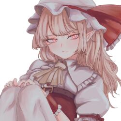 Rule 34 | 1girl, blonde hair, commentary request, flandre scarlet, highres, mesuosushi, pink eyes, simple background, solo, touhou, white background