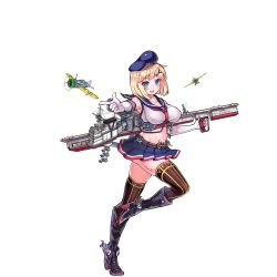 Rule 34 | 1girl, aircraft, aircraft carrier, airplane, anchor, anti-aircraft, anti-aircraft gun, belt, blonde hair, blue eyes, boots, breasts, brown belt, crop top, elbow gloves, female focus, full body, g.h (gogetsu), gloves, hair ornament, hairclip, hat, knee boots, large breasts, leg up, mecha musume, midriff, military, military vehicle, miniskirt, navel, official art, pointing, pointing at viewer, sailor, sailor collar, sailor hat, sailor shirt, ship, shirt, skirt, sleeveless, solo, tattoo, taut clothes, taut shirt, thighhighs, transparent background, uss yorktown (cv-5), warship, warship girls r, watercraft, white background, yorktown (warship girls r), zettai ryouiki